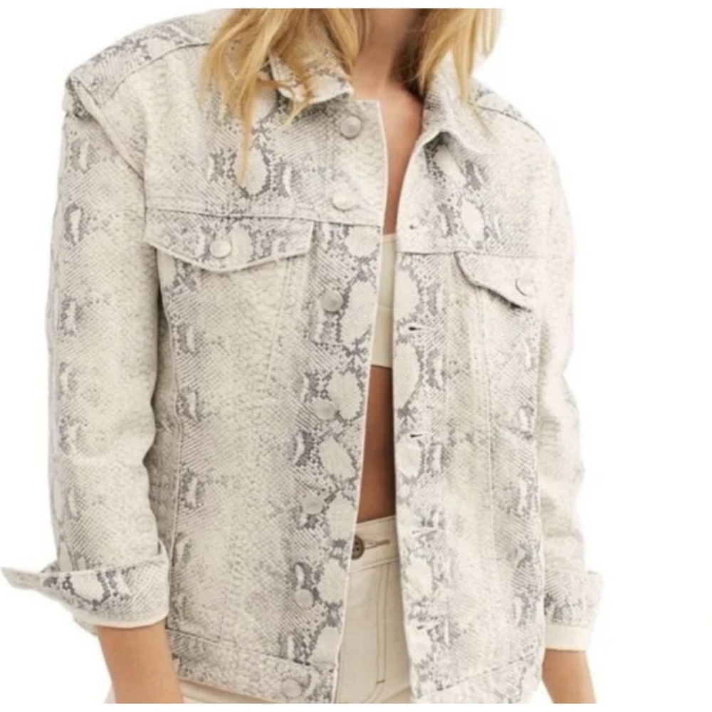 Free People Snake Print Denim Trucker Jacket Womens Size S Coquette Y2K Edgy Alt - Picture 1 of 11